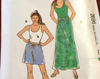 kwik Sew 2696 Tank Top and Skirt Pattern. Size XS-XL, uncut