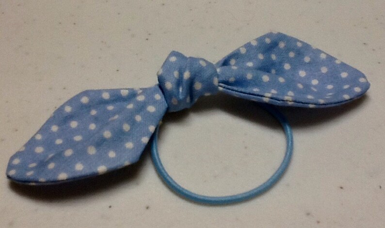 Ponytail Bow on Elastic Blue Fabric Hair Bow Hair Accessories