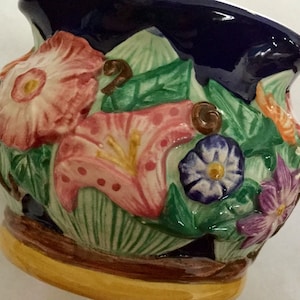 Vintage 1994 Fitz & Lloyd Floral Bowl | blue pink green | 4” diameter |  Excellent Condition