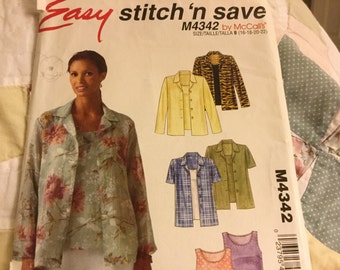 McCalls 4342 Button Down Blouse and Tank Pattern, cut, Size 16-22