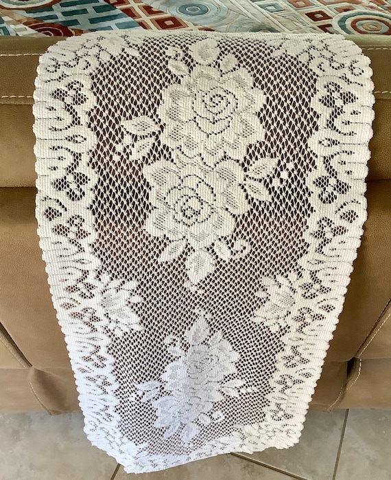 Polyester Lace Floral Doily White 34 by 14 Rectangular Nice