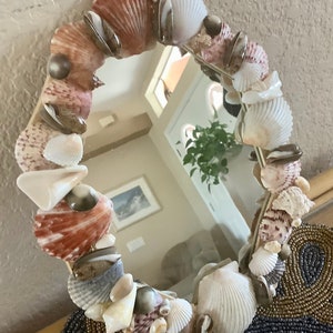 Sea Shell Art Mirror Home Decoration 10 inches tall by 8 wide Sea Shells collected by me Bild 9
