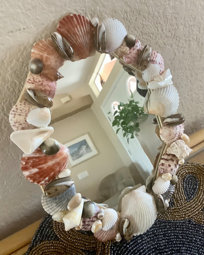 Sea Shell Art Mirror Home Decoration 10 inches tall by 8 wide Sea Shells collected by me Bild 9