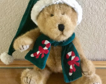 Vintage 1990 Boyds Christmas Brown Bear with Embroidered Scarf & Hat | 13” tall | Excellent Condition