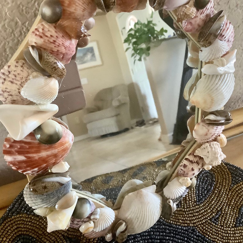 Sea Shell Art Mirror Home Decoration 10 inches tall by 8 wide Sea Shells collected by me Bild 4