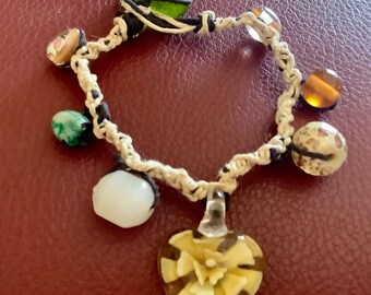 Macramé Bracelet, Multicolored Beads, Yellow Heart Bead Bracelet, as pictured