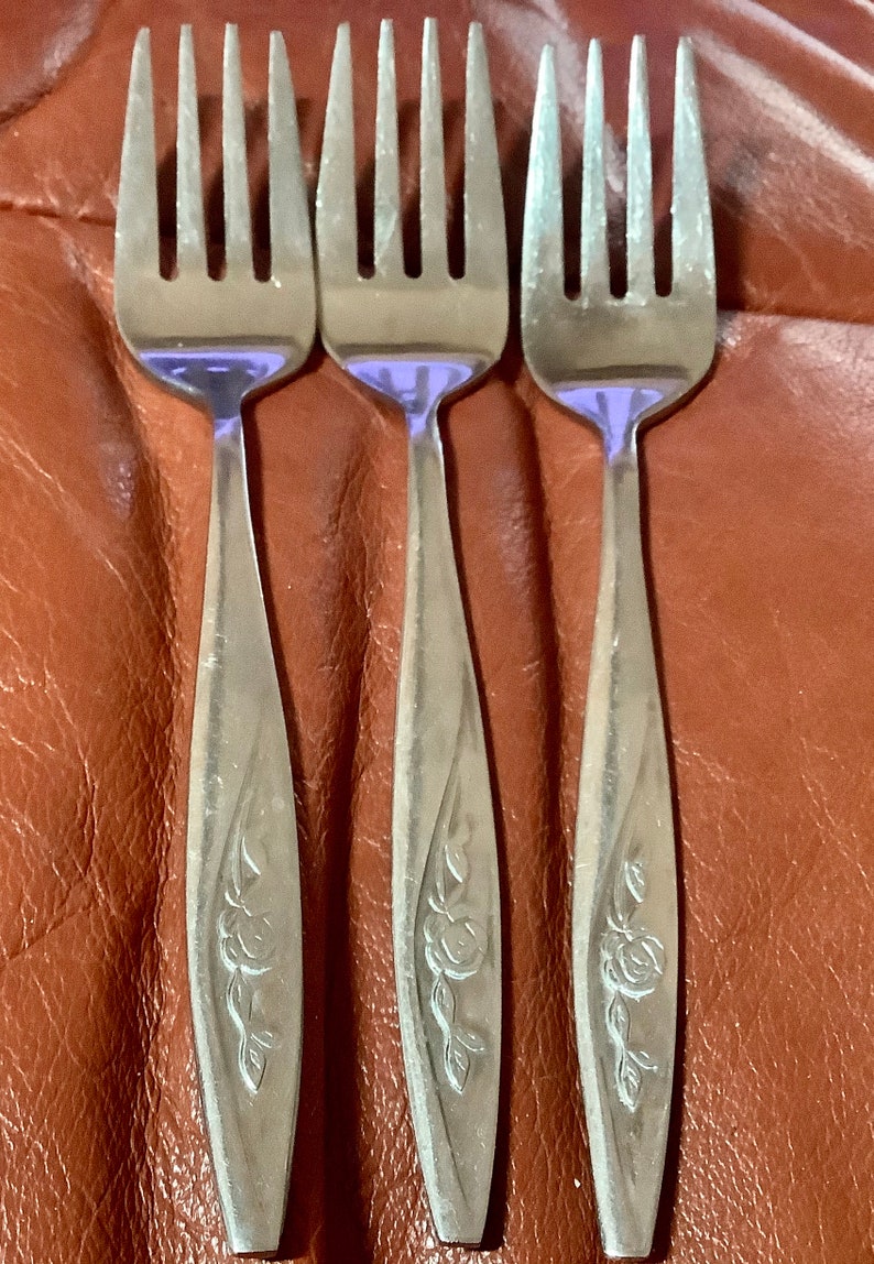 Gracious Rose Stainless Steel Flatware Salad Forks from Tiawan 3 Pieces as pictured
