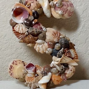 Sea Shell Art Wood Initial S ... Handmade, Home and Living, Ready to Ship, Approx. 6 tall image 2
