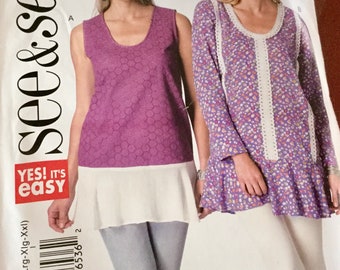 See and Sew Butterick 6310 | Loose Fitting Pull Over Top Pattern. Size Xsmall to XXLarge