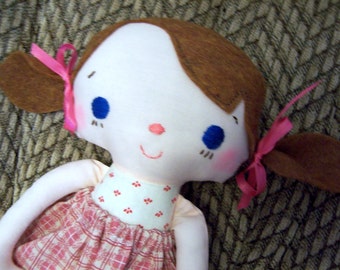 Rag Doll Handmade Blue Eyes, includes Cupcake Flannel PJ's | 13” tall