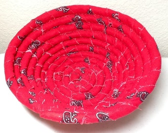 SALE - Coiled Fabric Cotton Basket or Bowl - Red - Storage and Organization handmade