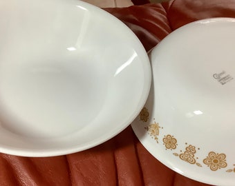 Vintage Corelle Livingware White Golden Harvest Serving Bowls & 1 Cereal Bowl | Set of 3 | 8.5” Diameter, Excellent Condition