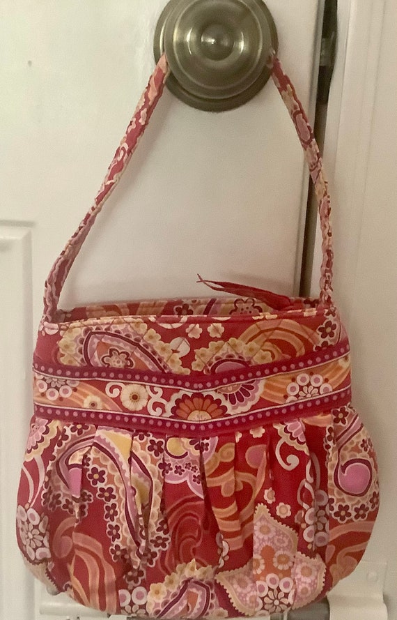 Vintage Vera Bradley Orange Pink Floral Top Handle Small  display picture 3