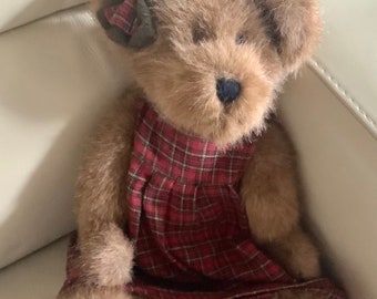 Vintage Boyds Brown Girl Bear in Red Plaid Jumper with Undies | 15”tall | Excellent Condition | Boyds 1988