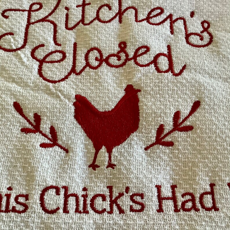 Kitchen Towel with Red Stitched Hen Kitchen Closed, This Chicks Had It Huck Towel image 7