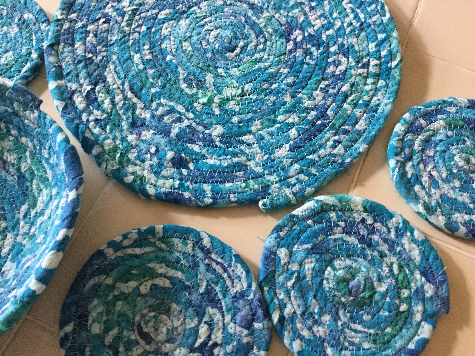 Coiled Fabric Coasters and 7 Inch Bowl Set Trivet Mug Rug Etsy