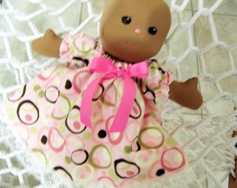 Brown Skin Baby Doll - Sew Sweet Baby Jessica Doll with Brown Skin - Fabric Doll - 13 inches tall Handmade