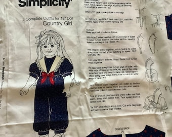 Cotton Simplicity A Country Girl for 2 - 18” Doll Outfits Panel | Blue Red | One panel as pictured 2 doll outfits