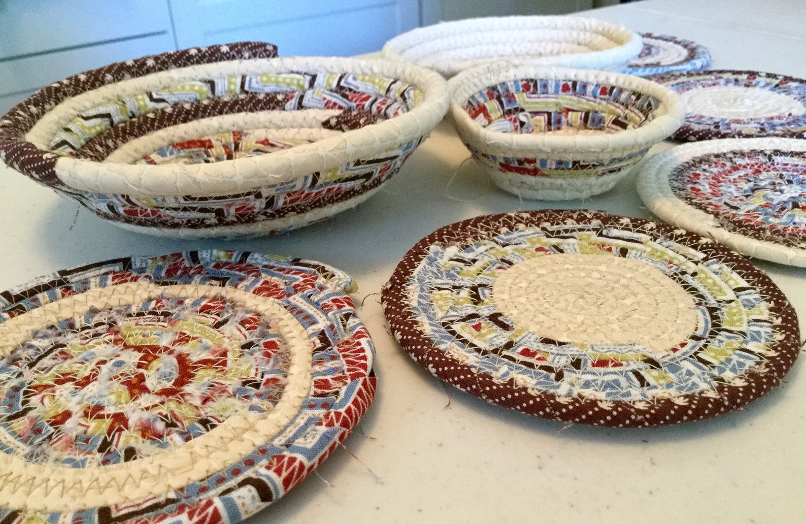 4 Coiled Fabric Coasters 3 5 and 7 Inch Bowls Candle Mat Etsy