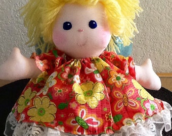 Blond Fabric Doll, Sew Sweet Delia Doll, Child Friendly, 13 inches tall