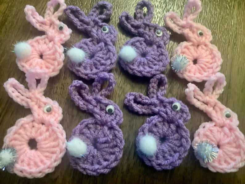 Crocheted Bunny Rabbit Pin in Pink or Purple With White Tail | Ready to ...