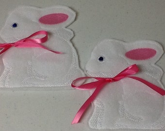 Easter Basket Candy Holder - Easter Bunny with Pink Bow Treat Bag, Gift Card Holder, White Chocolate