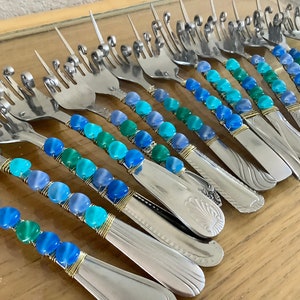 Priority Ship Funky Florida Finger Forks Blue, Green, Turquoise, Now Made with Vintage Unmatching Forks image 3