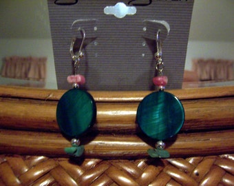 Turquoise Shell Earrings with Turquoise Chip and Silver Beads