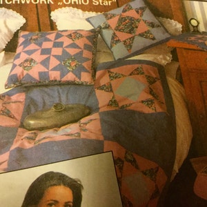 Burda 3686 Patchwork Ohio Star Home Decorating Quilt, Pillows, Vest, uncut image 2