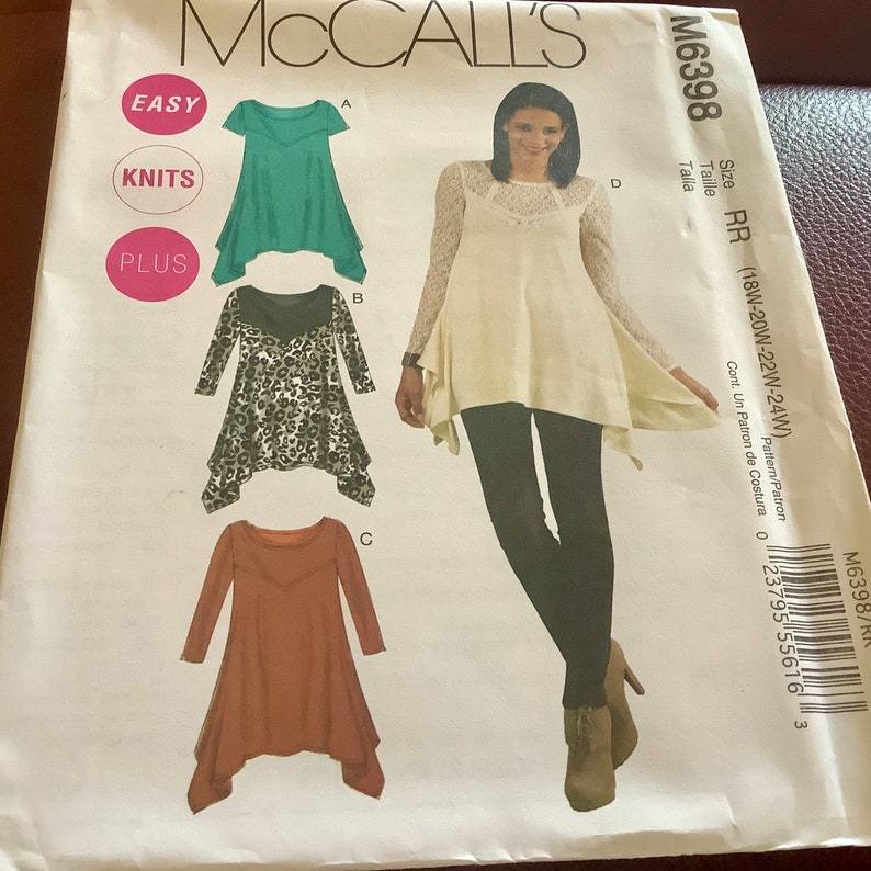 McCalls 6398 Easy Womens Tunic Close Fitting Bust Size 18w 24w Uncut pattern for knits image 1