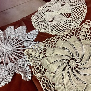 Cotton Crochet Square & Round Doilies | Largest 10” diameter | Set of 3 | Nice condition