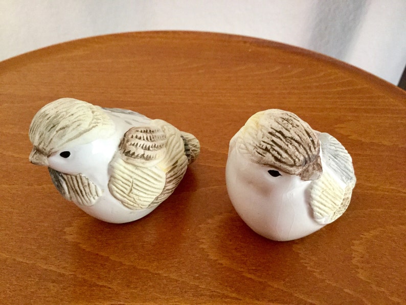 Vintage Chickadees Salt and Pepper Shakers Beige and brown Excellent condition