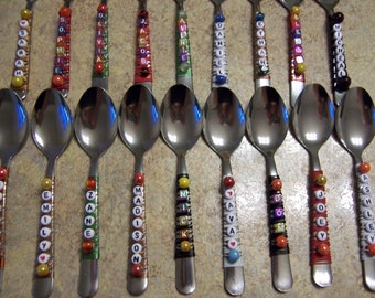 Personalized Teaspoons - Birthday Party Favors | Colorful flatware | Stainless, Now made with Vintage Spoons Variety of Patterns