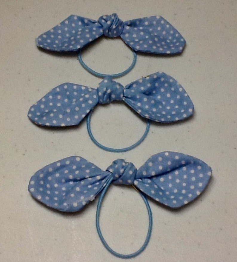Ponytail Bow on Elastic Blue Fabric Hair Bow Hair Accessories