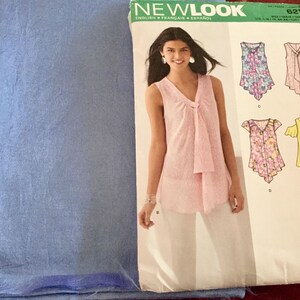 New look 6213 Blouse pattern and Blue Fabric, size 6-16, uncut, Sleeveless, Cold Shoulder, Short sleeved
