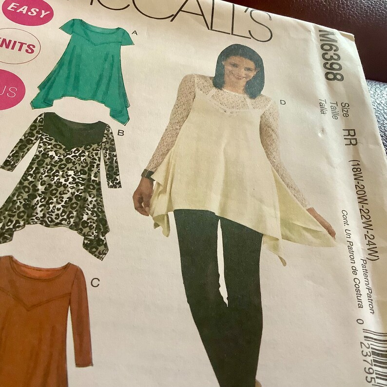 McCalls 6398 Easy Womens Tunic Close Fitting Bust Size 18w 24w Uncut pattern for knits image 5