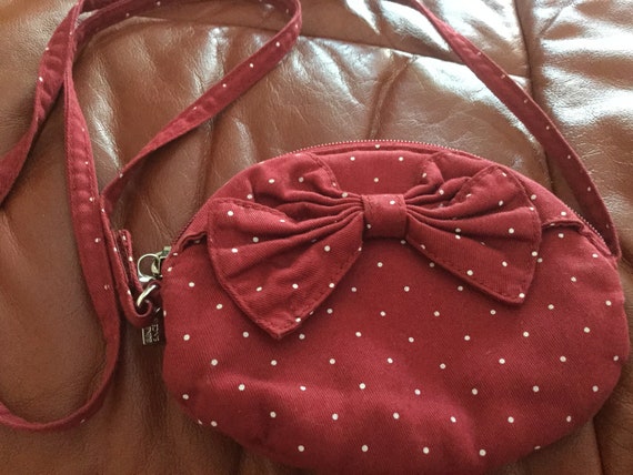 Vintage United Colors of Benetton Purse Cranberry Pindot Zipper