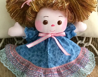 Brown Hair Brown Eyes Fabric Doll, Sew Sweet Penny Doll, Child Friendly, 13 inches tall