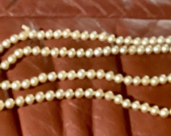 Vintage Cream Colored Pearl Necklace 62” long | Knot in Thread | Slide thru closure