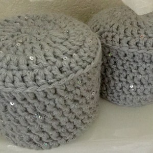Toilet Paper Cover Crochet with Sequin Accents, Light Grey Yarn, Handmade
