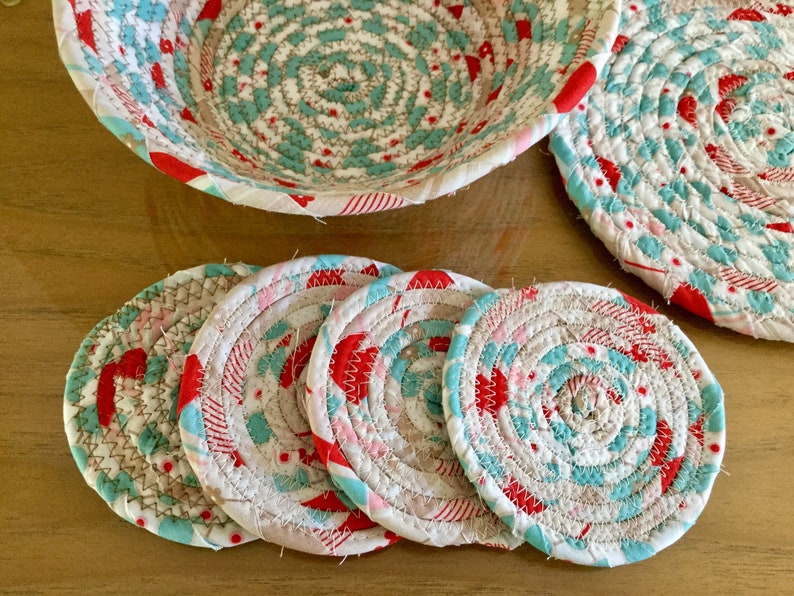 Coiled Fabric Coasters Mat and Bowl Set Trivet Mug Rug Etsy