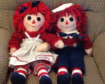 25” Personalized Raggedy Ann OR Andy Handmade Embroidered Faces & Heart, Custom Order  - Gift for Baby -  Please NOTE production times!