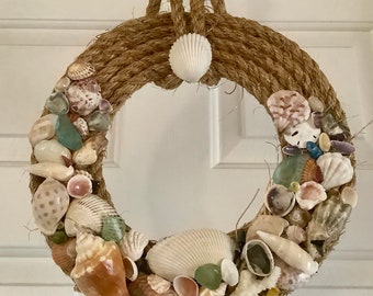 Sea Shell Art Wreath 11” diameter - Handmade, Home and Living,  Ready to Ship