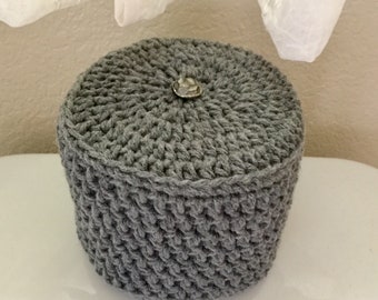 Toilet Paper Cover True Gray Crochet with Gray Button accent | Impeccable Worsted Acrylic Yarn