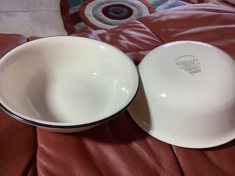 Vintage Corelle Cereal/soup Beige With Black Striped Bowls 2 Etsy