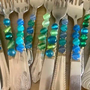 Priority Ship Funky Florida Finger Forks Blue, Green, Turquoise, Now Made with Vintage Unmatching Forks image 6