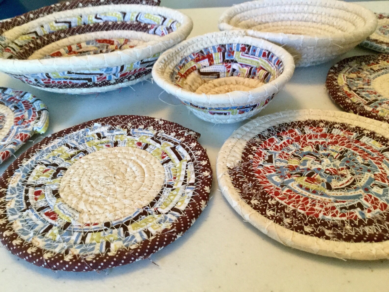 4 Coiled Fabric Coasters 3 5 and 7 Inch Bowls Candle Mat Etsy