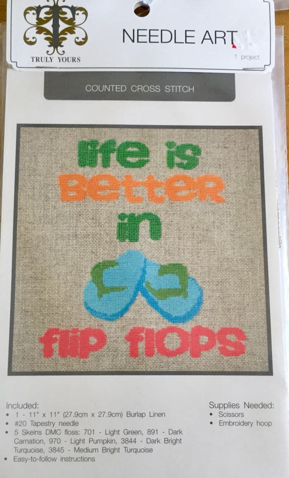 Life Is Better In Flip Flops-Citation Cross Stitch Kit-Emma Louise Art Stitch