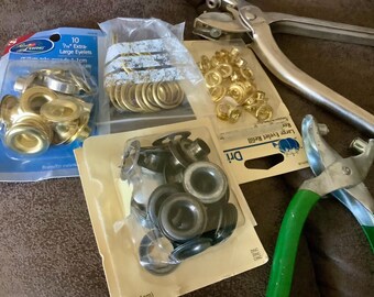 Grommets Sets and 2 Eyelet Punches, Craft Supplies, As pictured