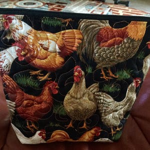 Chicken Print Zippered Purse, 9 by 8 inches, Cosmetic Bag,  Pouch, Makeup Bag,, Pencil Case, Clutch, Blue